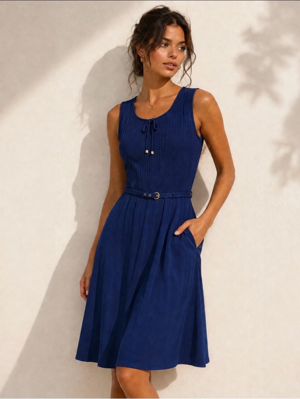 GUCCI Blue Interlocking G logo Midi Dress w/ Belt